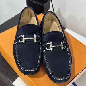 Men's Navy Suede Ferragamo Loafers